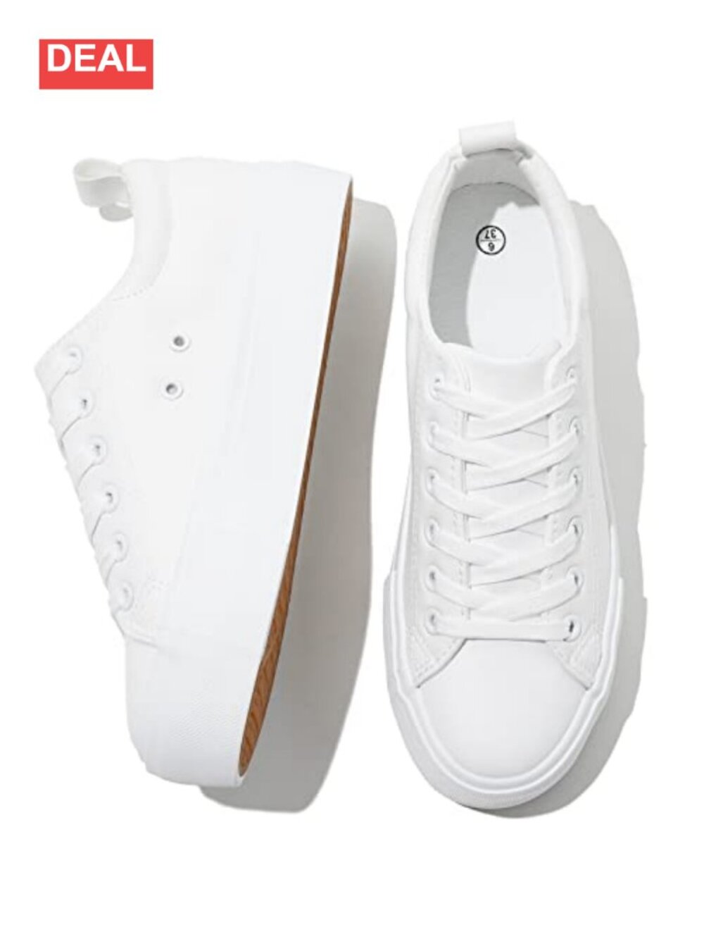 Platform Sneakers PU Leather Water Resistant Lace-Up Casual Shoes